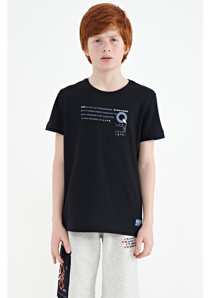 Lacivert Baskı Detaylı O Yaka Standart Kalıp Erkek Çocuk T-Shirt - 11145