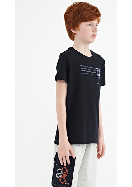 Lacivert Baskı Detaylı O Yaka Standart Kalıp Erkek Çocuk T-Shirt - 11145 fiyatları