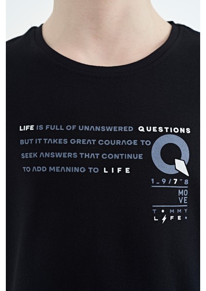 Lacivert Baskı Detaylı O Yaka Standart Kalıp Erkek Çocuk T-Shirt - 11145 modelleri