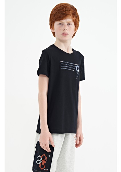 Lacivert Baskı Detaylı O Yaka Standart Kalıp Erkek Çocuk T-Shirt - 11145 fırsatları