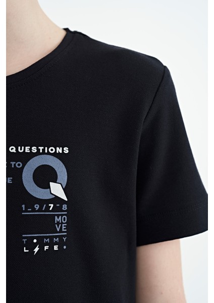 Lacivert Baskı Detaylı O Yaka Standart Kalıp Erkek Çocuk T-Shirt - 11145 indirimleri