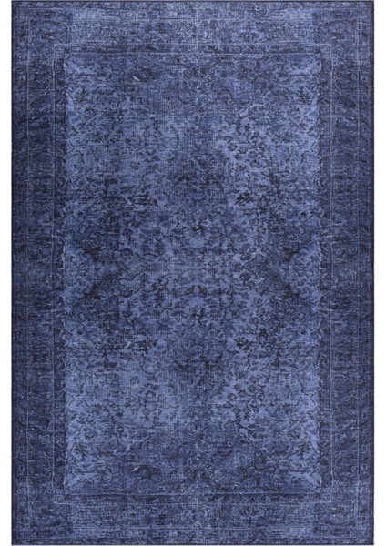 Hove Klasik Lacivert Polyester Daire Modern Desenli Pamuk Makinada Yıkanabilir Hav Toz Vermez Leke Tutmayan Kaymaz Taban Dijital Makine Baskı Salon Yolluk Mutfak Halı