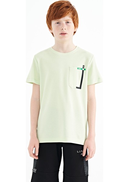 Açık Yeşil Cep Detaylı O Yaka Standart Kalıp Erkek Çocuk T-Shirt - 11120