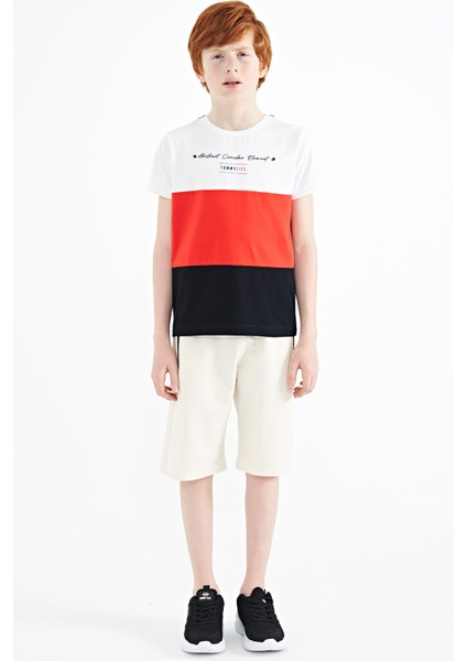 Lacivert Renk Bloklu O Yaka Baskı Detaylı Standart Kalıp Erkek Çocuk T-Shirt - 11135 fiyatları