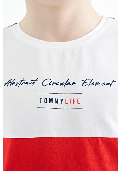 Lacivert Renk Bloklu O Yaka Baskı Detaylı Standart Kalıp Erkek Çocuk T-Shirt - 11135 indirimleri