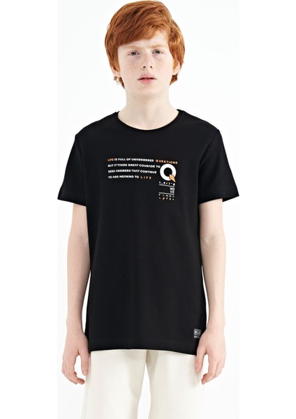 Siyah Baskı Detaylı O Yaka Standart Kalıp Erkek Çocuk T-Shirt - 11145