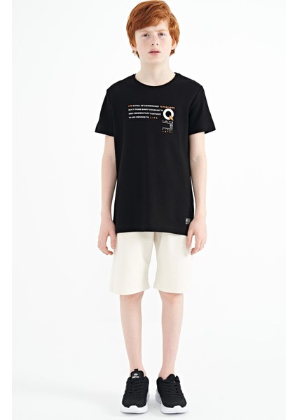 Siyah Baskı Detaylı O Yaka Standart Kalıp Erkek Çocuk T-Shirt - 11145 fiyatları