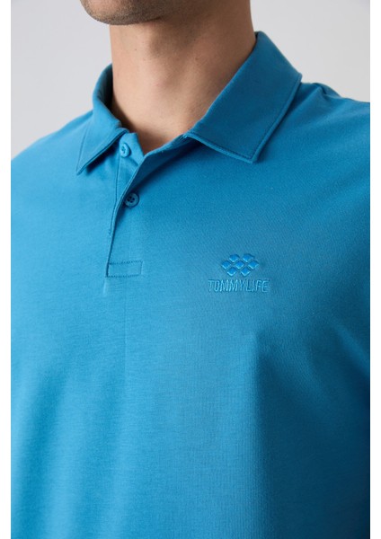 Petrol Mavi Pamuklu Kalın Yumuşak Dokulu Standart Fit Basic Polo Yaka Erkek T-Shirt - 88348 modelleri