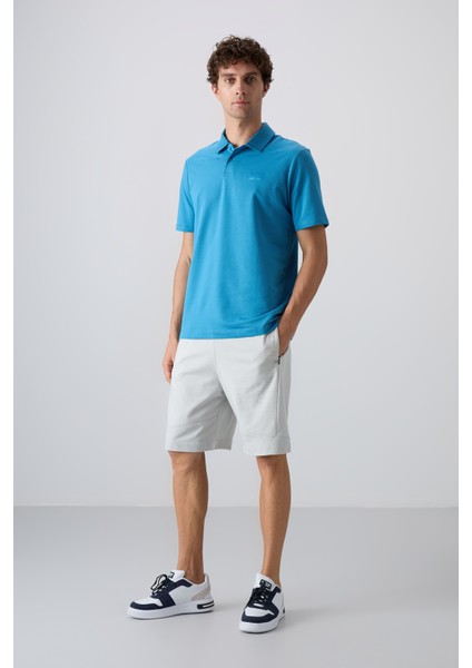 Petrol Mavi Pamuklu Kalın Yumuşak Dokulu Standart Fit Basic Polo Yaka Erkek T-Shirt - 88348 fırsatları