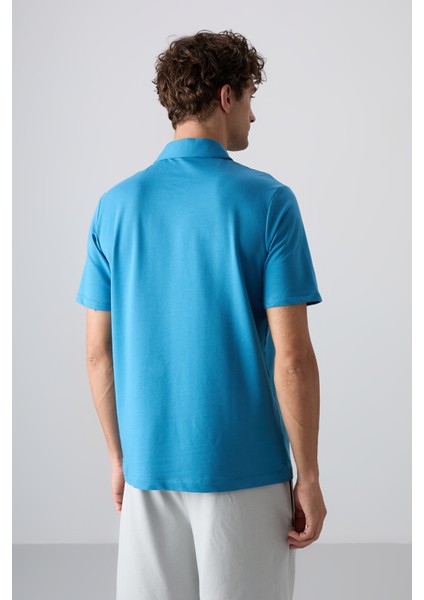 Petrol Mavi Pamuklu Kalın Yumuşak Dokulu Standart Fit Basic Polo Yaka Erkek T-Shirt - 88348 indirimleri