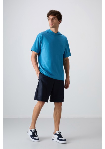 Petrol Mavi Pamuklu Kalın Yumuşak Dokulu Oversize Fit Basic Erkek T-Shirt - 88352 fiyatları