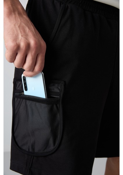 Siyah Pamuklu Kalın Yumuşak Dokulu Comfort Fit Baskılı Erkek Şort - 81266 modelleri
