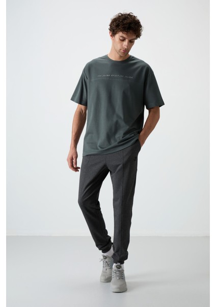 Antrasıt Melanj Pamuklu Yumuşak Dokulu Comfort Fit Nakışlı Erkek Jogger - 82123 fiyatları