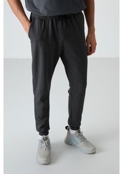 Antrasıt Melanj Pamuklu Yumuşak Dokulu Comfort Fit Nakışlı Erkek Jogger - 82123 fırsatları