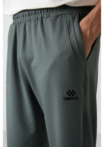 Haki Pamuklu Yumuşak Dokulu Standart Fit Nakışlı Erkek Kapri - 83102 modelleri