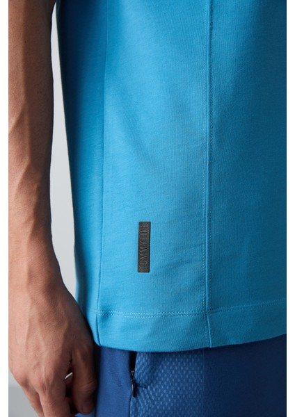 Petrol Mavi Pamuklu Kalın Yumuşak Dokulu Oversize Fit Basic Erkek T-Shirt - 88349 modelleri