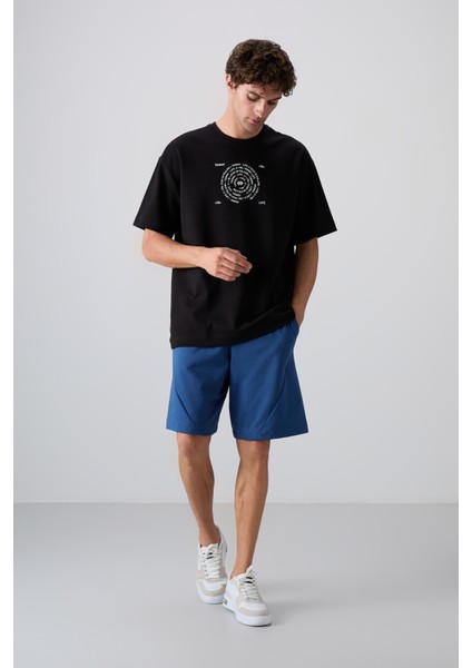 Siyah - Beyaz Pamuklu Kalın Yumuşak Dokulu Oversize Fit Baskılı Erkek T-Shirt - 88324 fiyatları