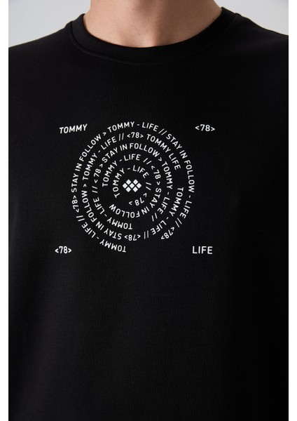 Siyah - Beyaz Pamuklu Kalın Yumuşak Dokulu Oversize Fit Baskılı Erkek T-Shirt - 88324 modelleri