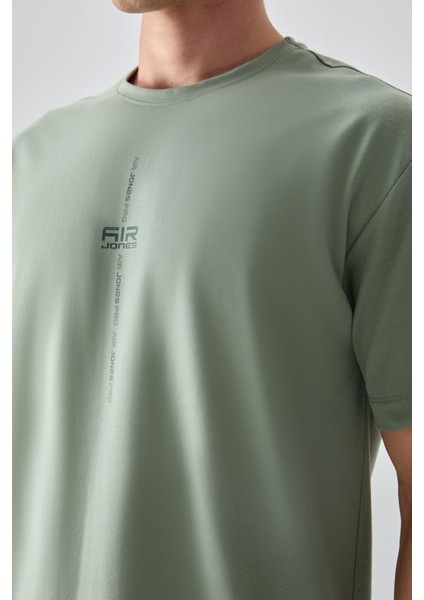 Açık Yeşil Pamuklu Kalın Yumuşak Dokulu Oversize Fit Baskılı Erkek T-Shirt - 88373 fiyatları