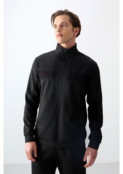 Siyah Yüzeyi Dokulu Standart Fit Nakışlı Erkek Eşofman Takım - 85248 modelleri