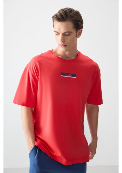 Fiesta %100 Pamuk Kalın Yumuşak Dokulu Oversize Fit Baskılı Erkek T-Shirt - 88359