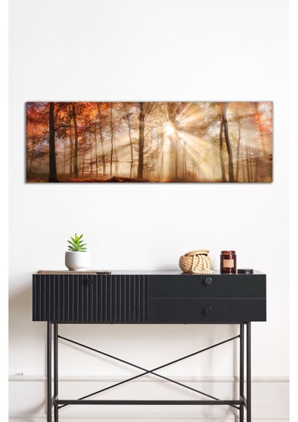 Sonbahar Ormanı Manzarası Panoramik Cam Tablo, Darbelere Dayanıklı Kırılmaz Cam, Hediyelik