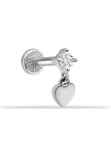 Taşlı Kalp Sallantılı Minimal Tragus Piercing