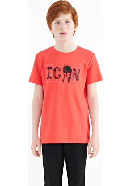 Coral Ön Yazı Nakışlı O Yaka Standart Kalıp Erkek Çocuk T-Shirt - 11118
