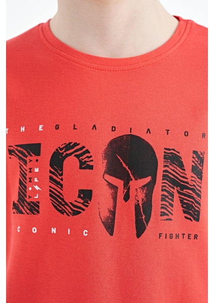 Coral Ön Yazı Nakışlı O Yaka Standart Kalıp Erkek Çocuk T-Shirt - 11118 fırsatları