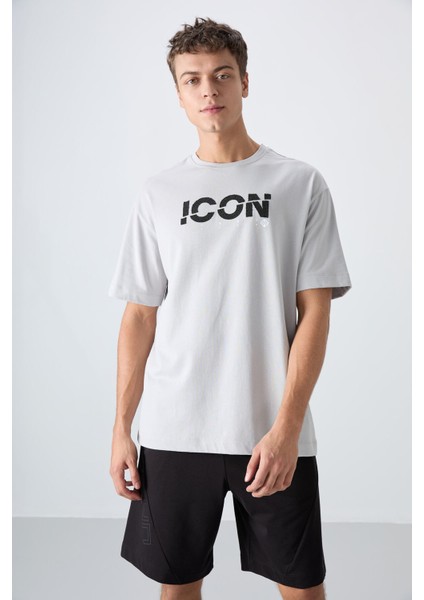 Taş Pamuklu Kalın Yumuşak Dokulu Oversize Fit Baskılı Erkek T-Shirt - 88331