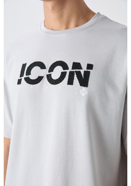 Taş Pamuklu Kalın Yumuşak Dokulu Oversize Fit Baskılı Erkek T-Shirt - 88331 modelleri