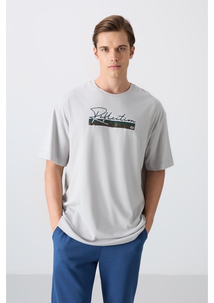 Taş Pamuklu Kalın Yumuşak Dokulu Oversize Fit Baskılı Erkek T-Shirt - 88334