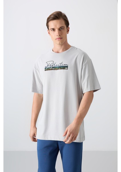 Taş Pamuklu Kalın Yumuşak Dokulu Oversize Fit Baskılı Erkek T-Shirt - 88334 fırsatları