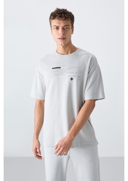 Taş Pamuklu Kalın Yumuşak Dokulu Oversize Fit Baskılı Erkek T-Shirt - 88326