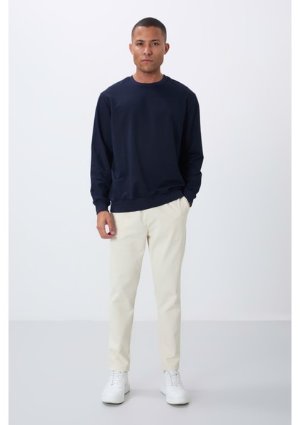 İndigo Pamuk Yumuşak Dokulu Standart Fit Basic Erkek Sweatshirt - 88363 fiyatları