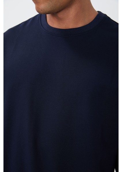 İndigo Pamuk Yumuşak Dokulu Standart Fit Basic Erkek Sweatshirt - 88363 modelleri