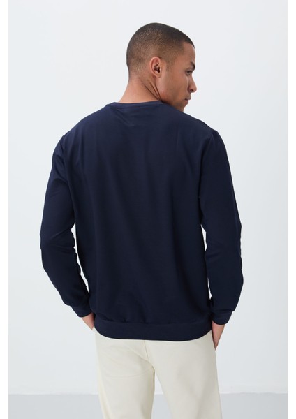 İndigo Pamuk Yumuşak Dokulu Standart Fit Basic Erkek Sweatshirt - 88363 indirimleri