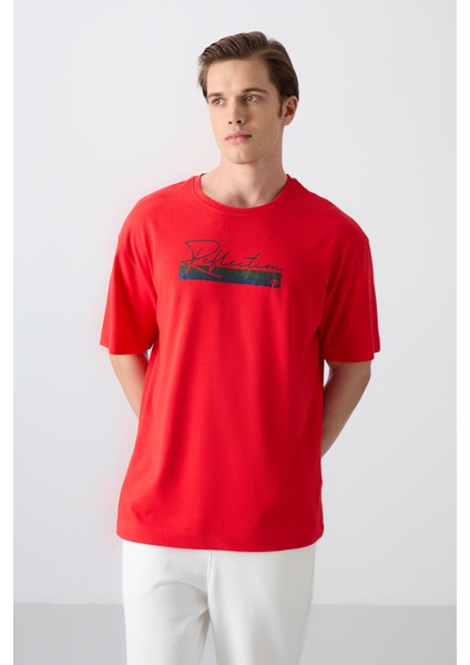 Fiesta Pamuklu Kalın Yumuşak Dokulu Oversize Fit Baskılı Erkek T-Shirt - 88334