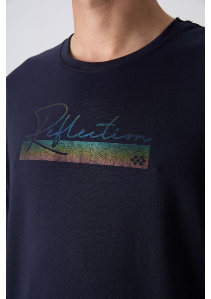 Lacivert Pamuklu Kalın Yumuşak Dokulu Oversize Fit Baskılı Erkek T-Shirt - 88334 fırsatları