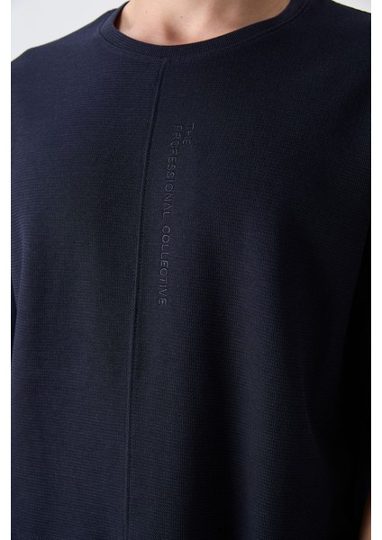 Lacivert Pamuklu Kalın Yüzeyi Dokulu Oversize Fit Basic Erkek T-Shirt - 88337 modelleri