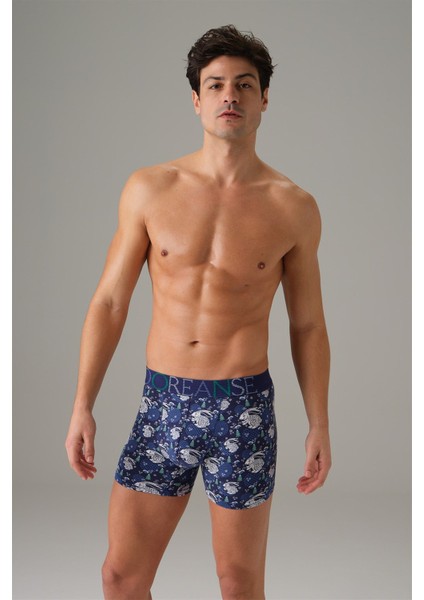 Erkek Mavi Yılbaşı Tema Tavşan Baskılı Boxer 1732