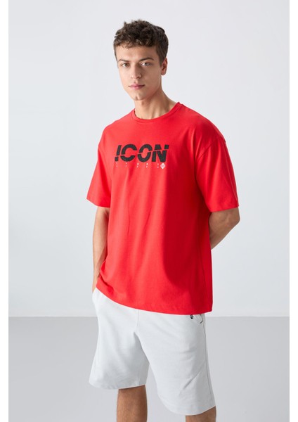 Fiesta Pamuklu Kalın Yumuşak Dokulu Oversize Fit Baskılı Erkek T-Shirt - 88331