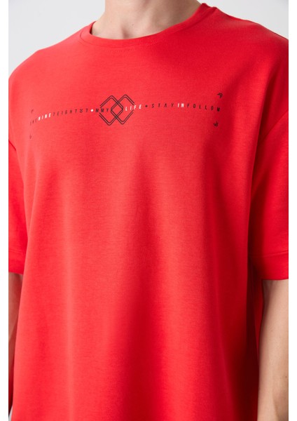 Fiesta Pamuklu Kalın Yumuşak Dokulu Oversize Fit Baskılı Erkek T-Shirt - 88323 modelleri