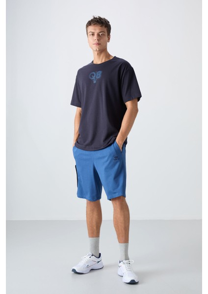 Lacivert Pamuklu Kalın Yumuşak Dokulu Oversize Fit Baskılı Erkek T-Shirt - 88333 fiyatları