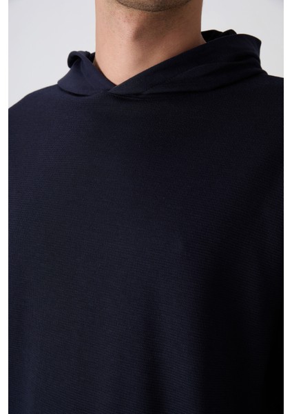 Lacivert Pamuklu Kalın Yüzeyi Dokulu Oversize Fit Basic Erkek T-Shirt - 88335 modelleri