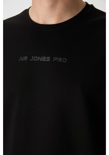 Siyah Pamuklu Kalın Yüzeyi Dokulu Oversize Fit Baskılı Erkek T-Shirt - 88364 fiyatları