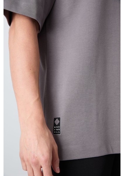 Koyu Gri Pamuklu Kalın Yumuşak Dokulu Oversize Fit Baskılı Erkek T-Shirt - 88325 indirimleri