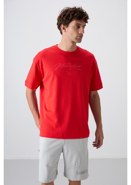 Fiesta Pamuklu Kalın Yumuşak Dokulu Oversize Fit Baskılı Erkek T-Shirt - 88320