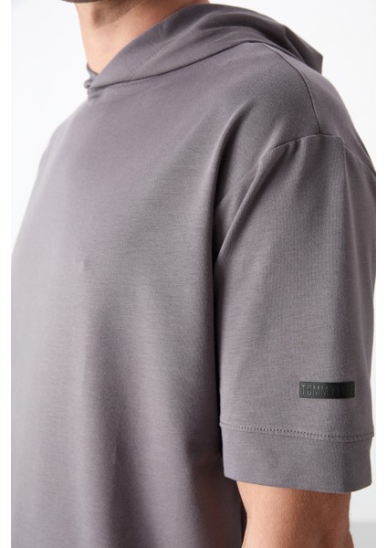 Koyu Gri Pamuklu Kalın Yumuşak Dokulu Oversize Fit Basic Erkek T-Shirt - 88352 fiyatları