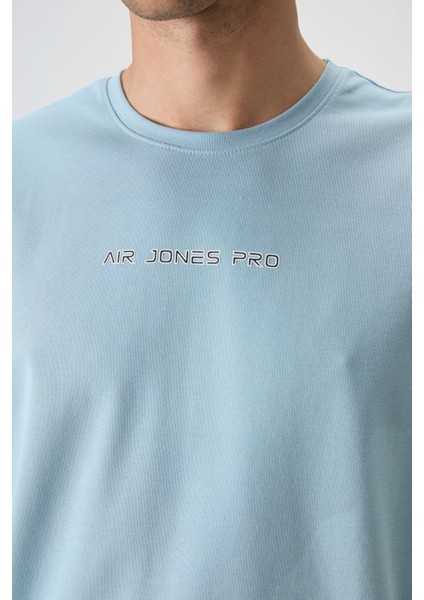 Açık Mavi Pamuklu Kalın Yüzeyi Dokulu Oversize Fit Baskılı Erkek T-Shirt - 88364 fiyatları